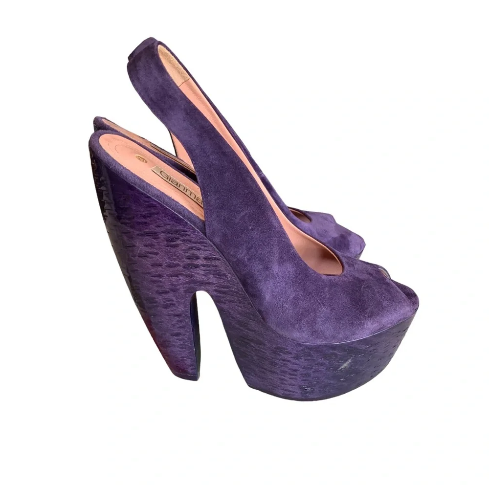 GIANMARCO LORENZI PURPLE SUEDE PLATFORM WEDGE